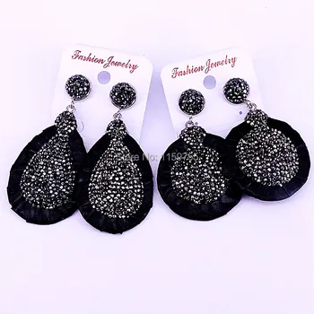 

4Pair Pave Rhinestone Snakeskin PU Leather Round/Drop Shape Dangle Earrings For Women Jewelry