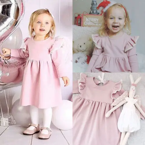 

New Kids Baby Girls Long Sleeve Ruffle Shoulder Bowknot Backless Party Pageant Gown Birthday Tutu Dress Fashion Princess Clothes