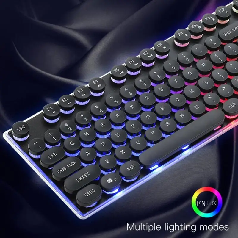 

VODOOL Steampunk Retro Round Keycap 104 keys LED Light USB Typewriter Backlit Gaming Keyboard for Overwatch/PUBG