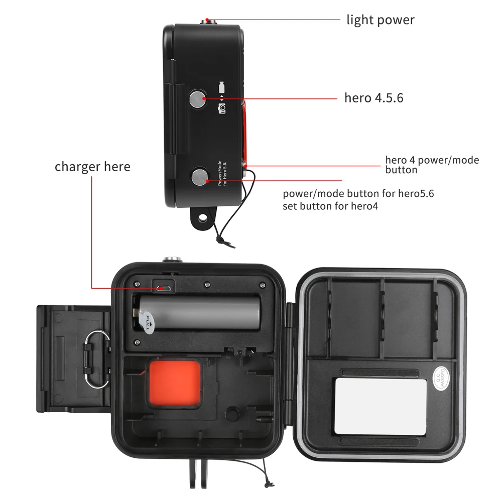 Funda impermeable de luz LED de buceo 1000LM para GoPro Hero 7 6 5 negro 4 3 + Cámara de Acción de plata con accesorio para Go Pro 7 6 - 3