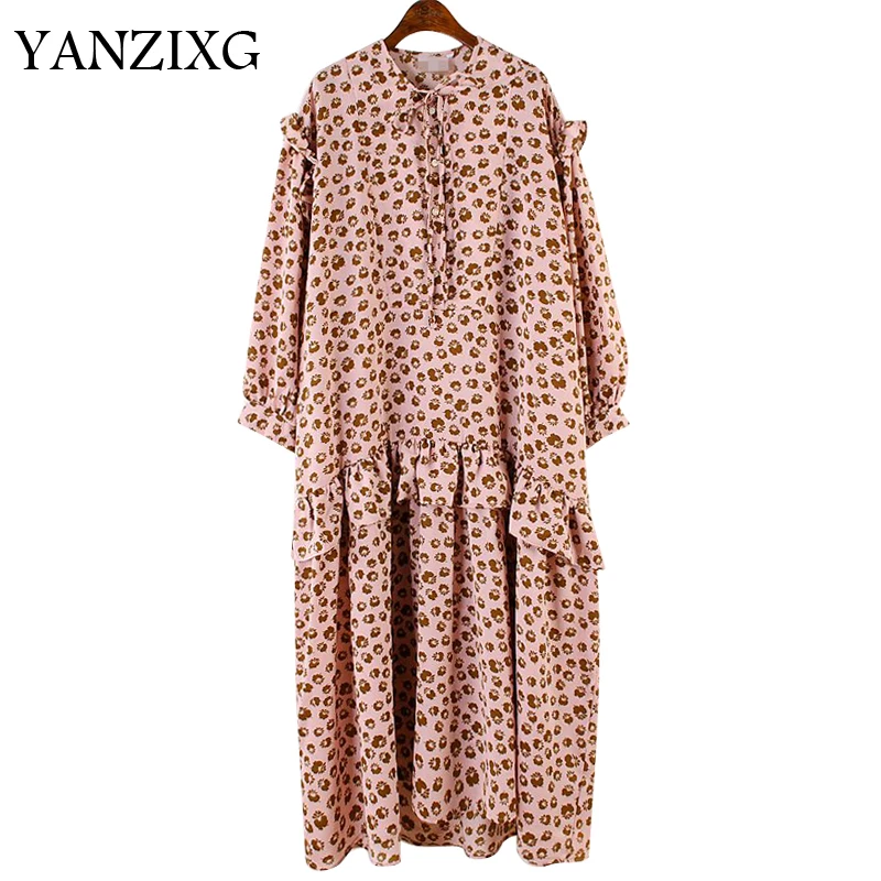 2019 Spring Summer Round Collar Long Sleeve Leopard Patchwork Pullvoers Casual Loose Dress Women Fashion Tide E815 |