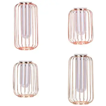 

Vase Creative Wrought Iron Vase Decoration Nordic Champagne Gold Glass Organ Lantern-shaped Home Decorations Crafts