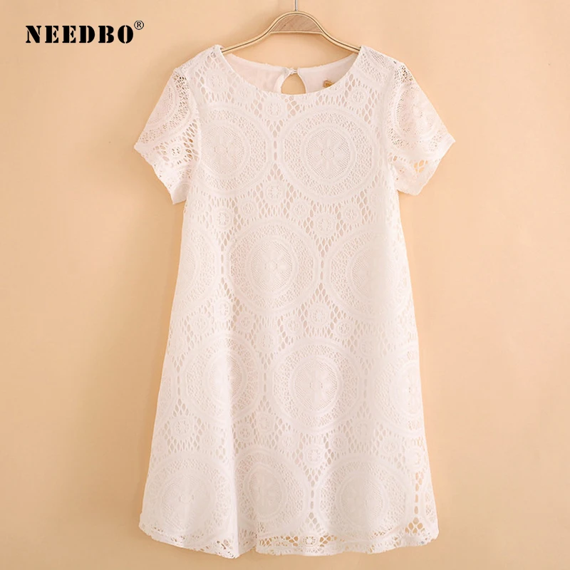 NEEDBO فستان صيفي عارضة النساء 2019 زائد حجم 5XL الدانتيل الشاطئ اللباس قصيرة الأكمام س الرقبة جوفاء بسيطة أنيقة اللباس النساء NEEDBO فستان صيفي عارضة النساء 2019 زائد حجم 5XL الدانتيل الشاطئ اللباس قصيرة الأكمام س الرقبة جوفاء بسيطة أنيقة اللباس النساء