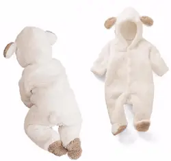 Зима новорожденных Милая одежда для маленьких мальчиков Коралловый комбинезон кашемир костюмы теплая девушка животных комбинезон Мода
