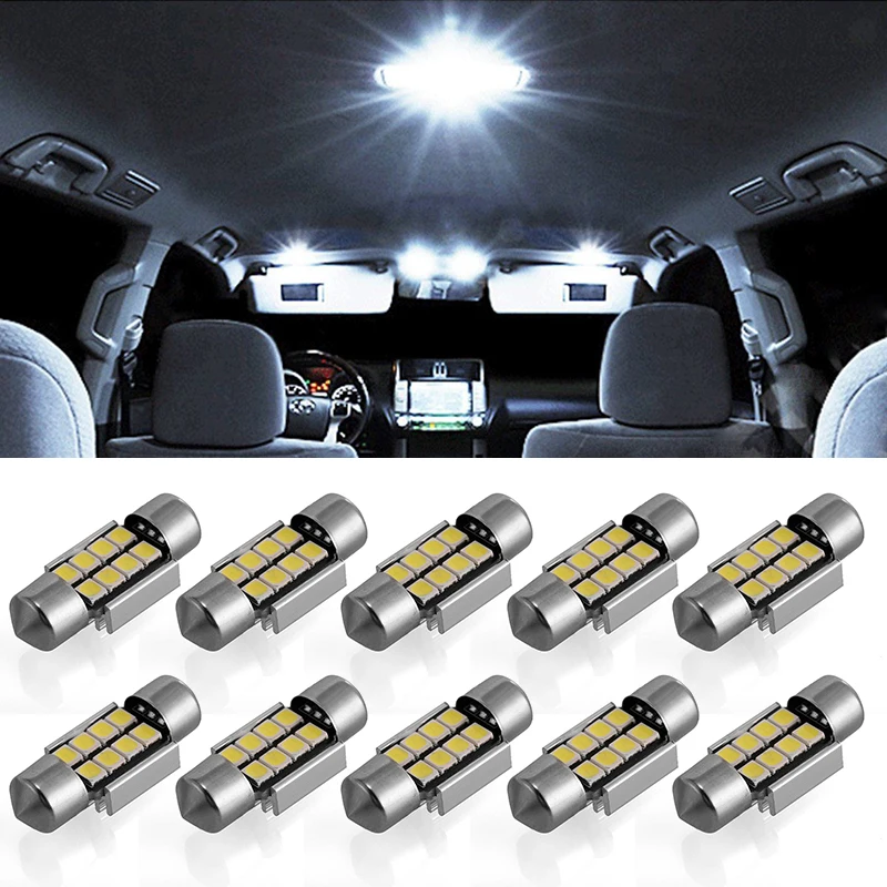

10pcs 12V White 31mm 8-SMD LED Festoon Dome Map Interior Car Light Lamp Bulb Suitable for License Plate and Interior light