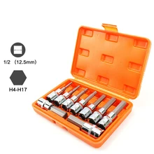 9 шт. 1/" хром ванадиевой сталь удлиненный шестигранный рукав комплект розетки для Авто Ремонт магазин завод DIY