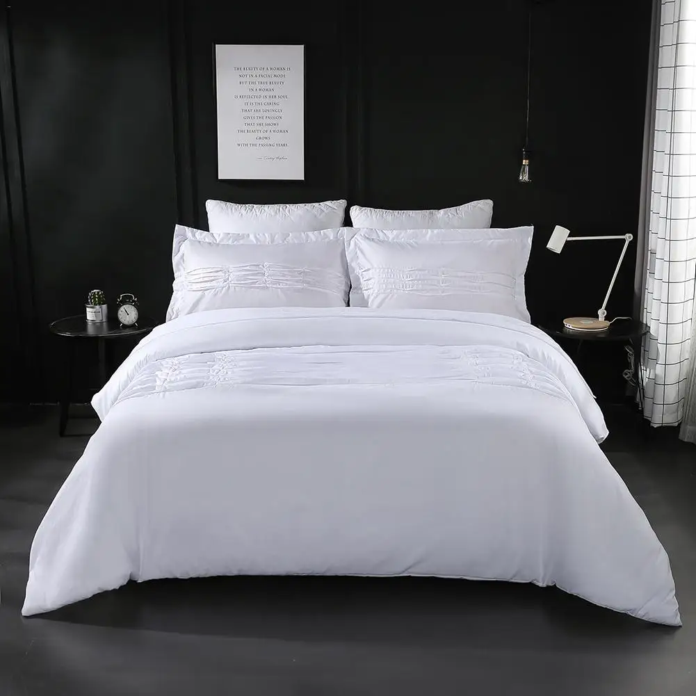 

New European and American fashion simple style home textile black white gray solid color bedding set Queen King 3PCS bedding 4