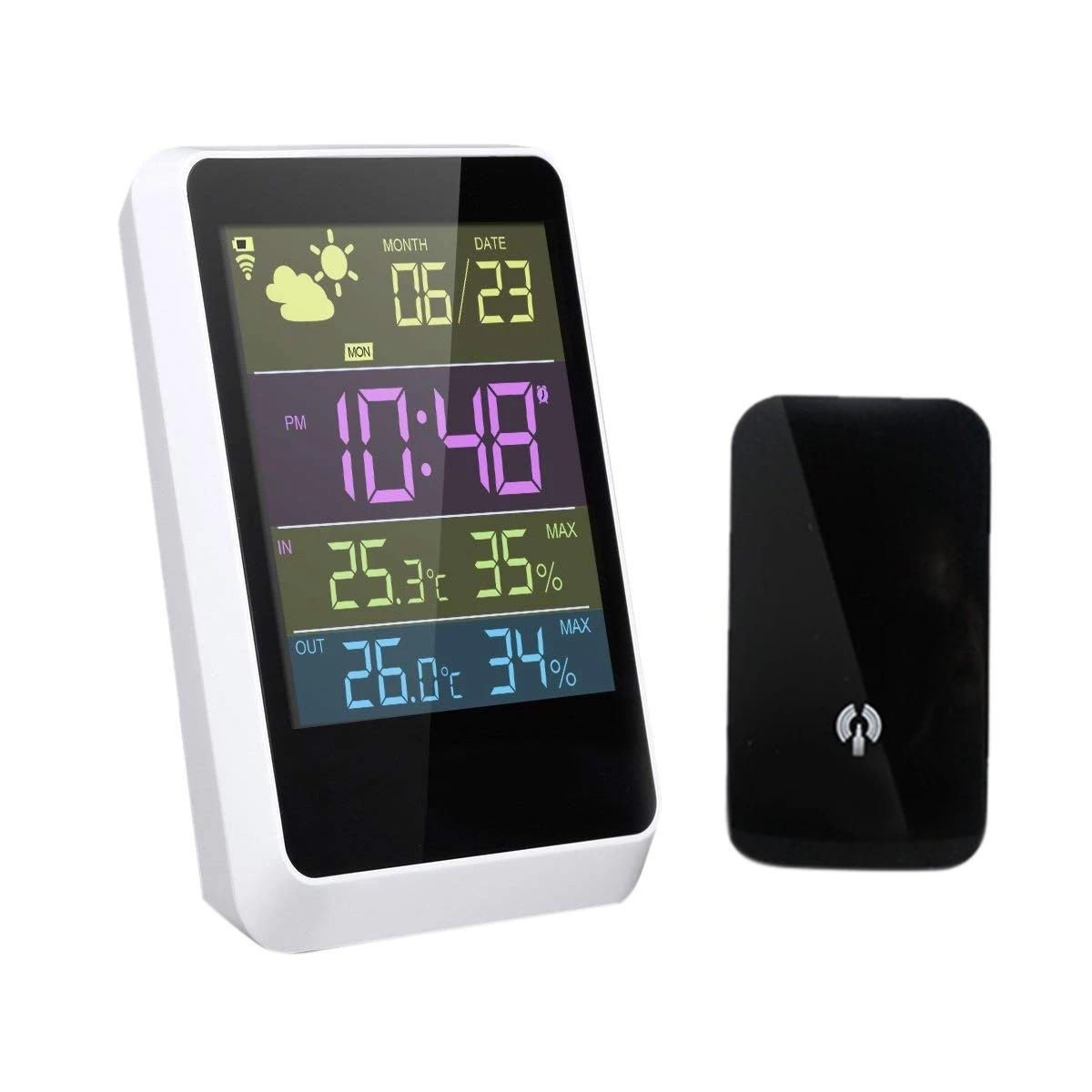 

Wireless Weather Station Thermometer Hygrometer Humidity Monitor Digital Color Display Weather Forecast Alarm Clock Alerts