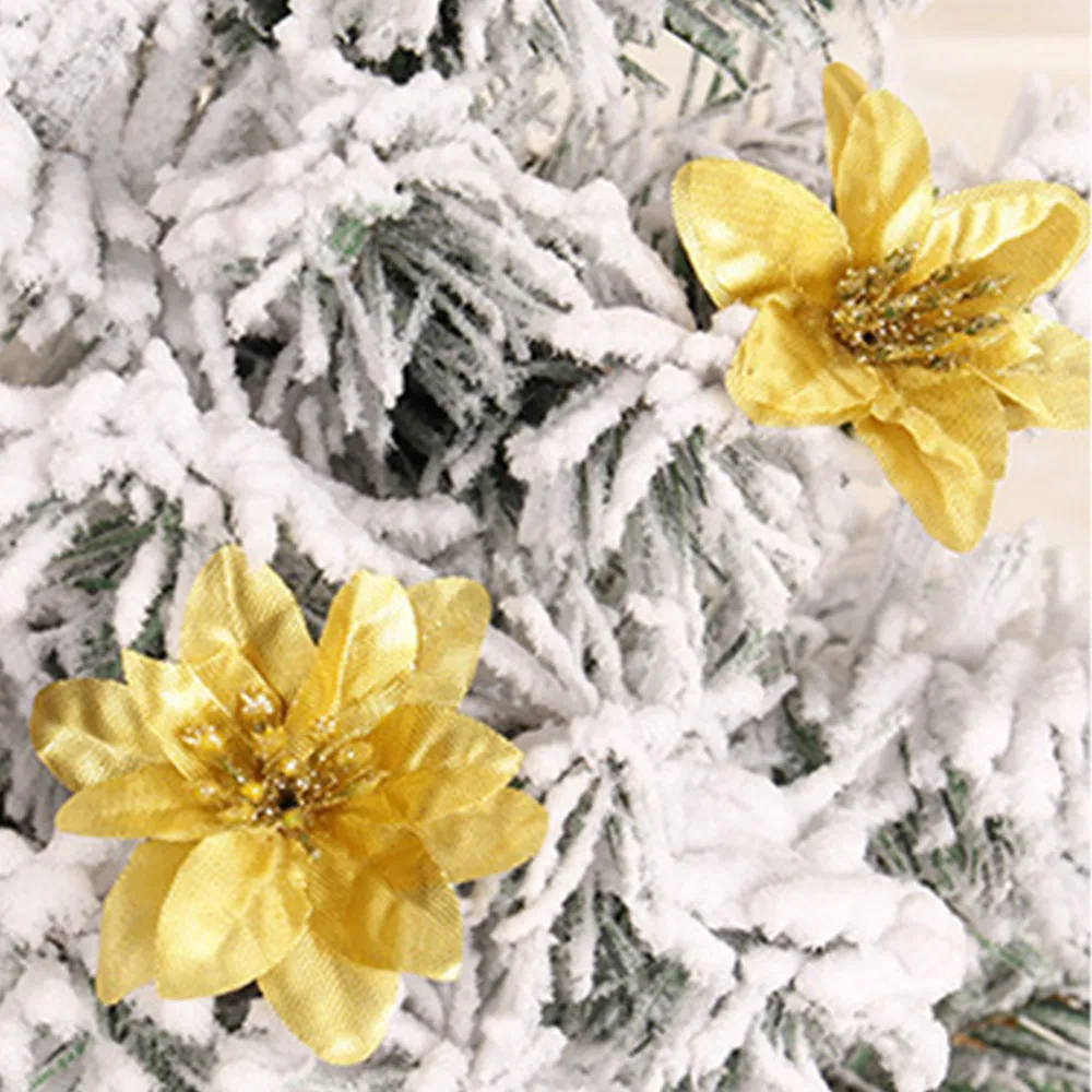 Пластиковые искусственные цветы украшения Poinsettia блестящий цветок для