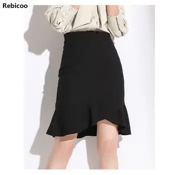 

Rebicoo women knee length skirts summer size S-XL female sexy skirt solid high waist clothing fashion ladies clothes
