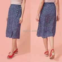 Elfbop вискозная темно-зеленая/темно-синяя/бордовая/желтая/оранжевая/синяя/зеленая юбка в горошек/со звездами, миди юбка с запахом и боковыми пуговицами