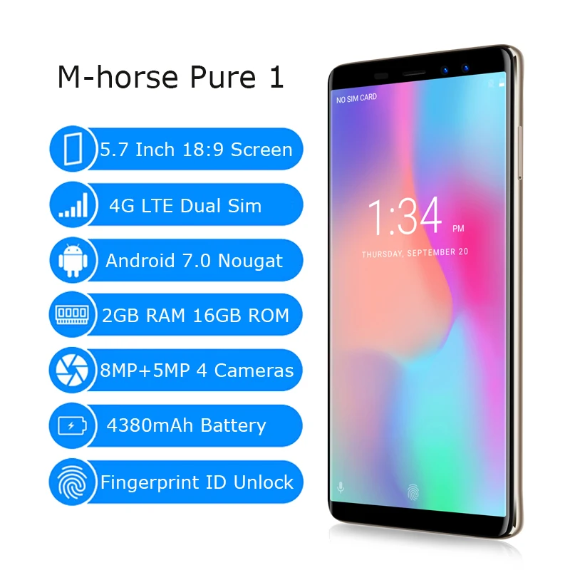 M-HORSE puro 1 4G 18:9 Smartphone 5,7 pulgadas Pantalla completa del teléfono móvil Android 7,0 Quad Core 2 GB + 16 GB 4380 mAh 4 cámaras de teléfono móvil M-HORSE puro 1 4G 18:9 Smartphone 5,7 pulgadas Pantalla completa del teléfono móvil Android 7,0 Quad Core 2 GB + 16 GB 4380 mAh 4 cámaras de teléfono móvil