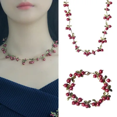 

fashion simple colourful painting cranberry necklace bracelet jewelry set