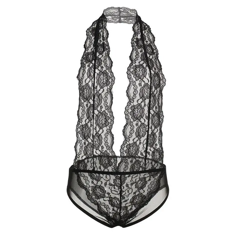 

Nightwear Lingerie Lace Halter Sexy Underwear Sleepwear Teddies Floral Piece Women Bodystocking One Backless Hollow