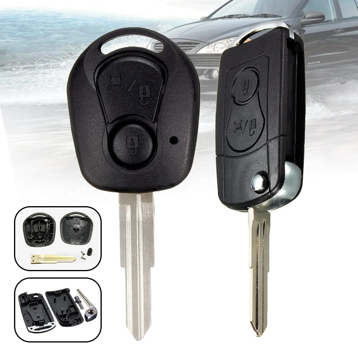 

Uncut Blade 2 Button Modified Remote Key Shell Fob Case Cover For Ssangyong Actyon SUV Kyron Flip Remote Key Case Shell