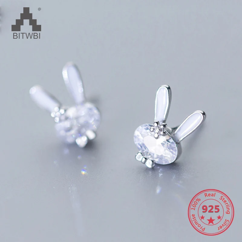 

Delicate Wholesale Japan Korea Style 925 Sterling Silver Fashion Cute Sweet Crystal Rabbit Head Stud Earring Women Jewelry