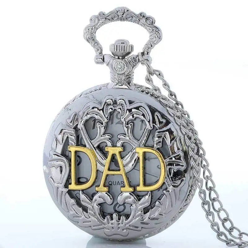 

IBEINA Silver And Gold Hollow Pocket Watch Theme Full Hunter Quartz Engraved Fob Retro Pendant Pocket Watch Chain Gift