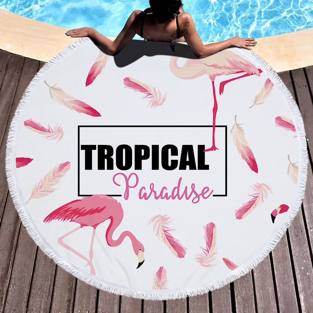 

150cm Round Beach Towel Flamingo Dreamcather Tapestry Picnic Blanket Portable Outdoor Sport Storage Bag Bundle Pocket