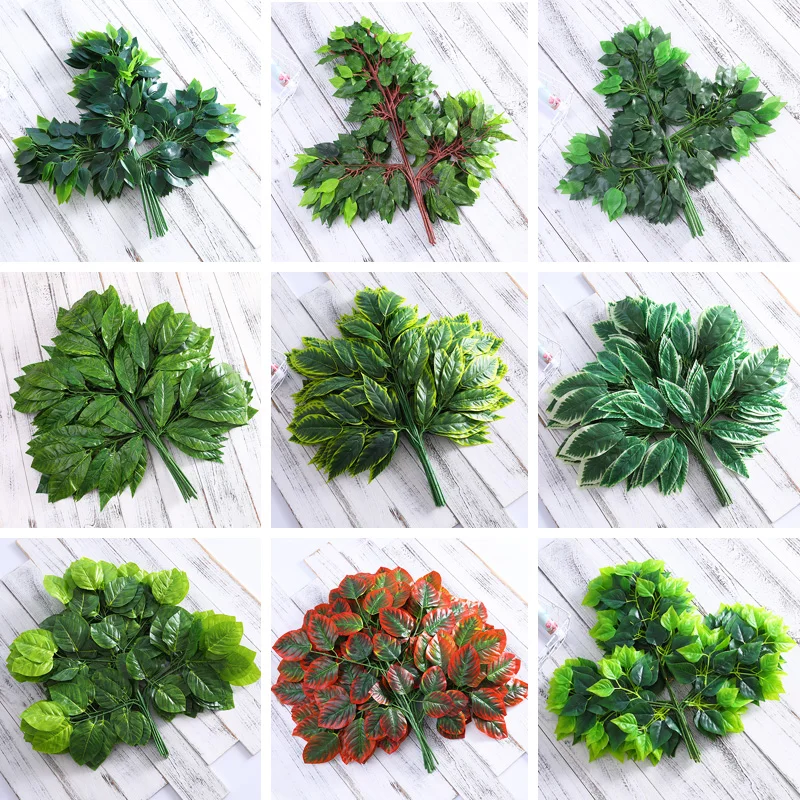 

12pcs/lot Artificial Banyan Tree Leaves Plants Leaves Garden Home Decor Fake Flower Leaf Artificial Flowers Wedding Party Decor