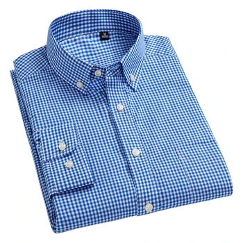 

100% Cotton Long Sleeve Shirts Button Down Collar Plaid Oxford Slim Fit Men Casual Shirts High Quality Dress Shirt