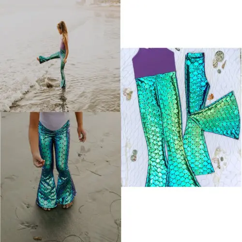 

2-7Y New Arrival Toddler Kids Baby Girls Hot Mermaid Sequined Legging Bottoms Long Flare Elastic Pants Slim Trouser