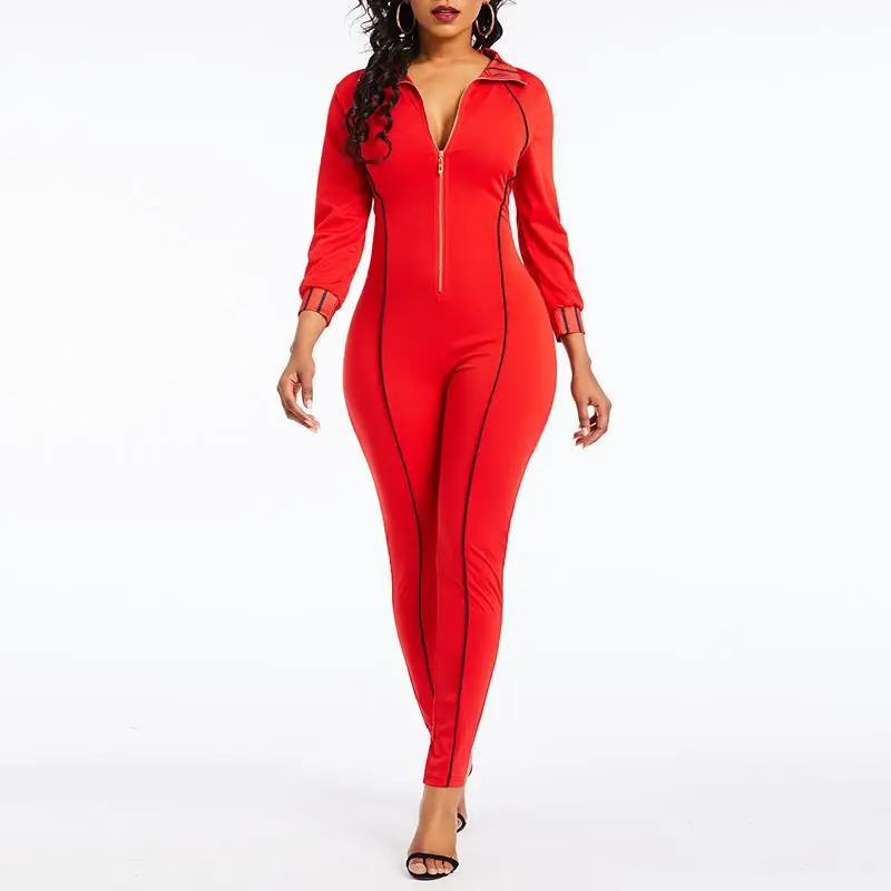 Women Jumpsuits Casual Sexy Elegant Red Office Lady Straight High Waist