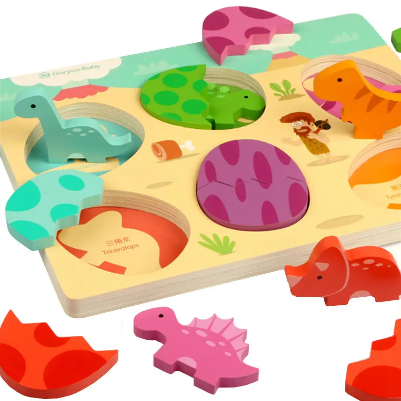 Деревянная мозаика, анимированная динозавр яйца головоломки Парк Юрского периода Динозавр 3D головоломка Дети раннего обучения и развивающие игрушки мальчиков