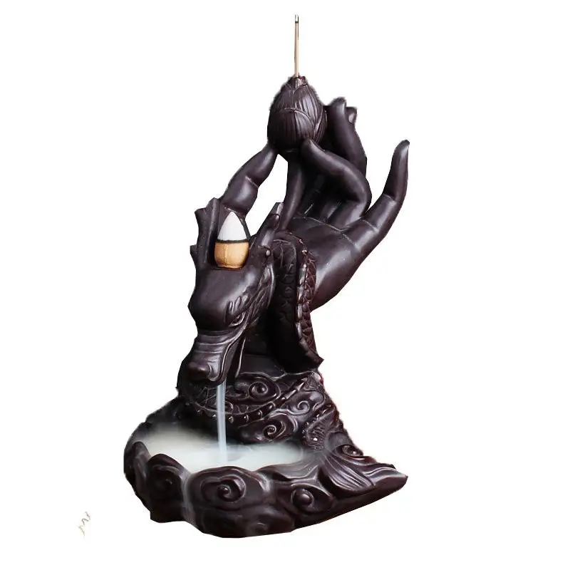 

dragon backflow incense burner buddha hand smoke waterfall incense burner holder aromatic home office ceramic incense crafts