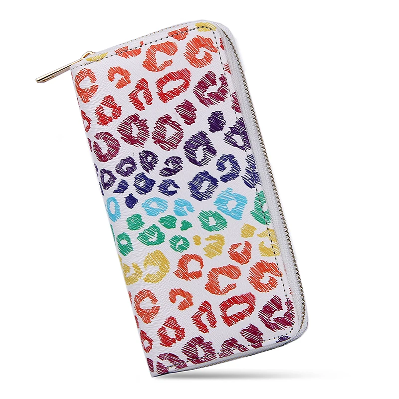 

Fashion Colorful Long Clutch Wallets Women Printed Leopard Wallet Ladies Zipper Money Bags Girls Pu Leather Purse for Female