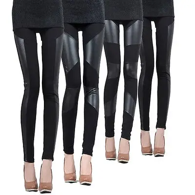 

HOT Sale Ladies Leather Look Panel Leggings Jeggings Womens Stretch Trousers Black pants