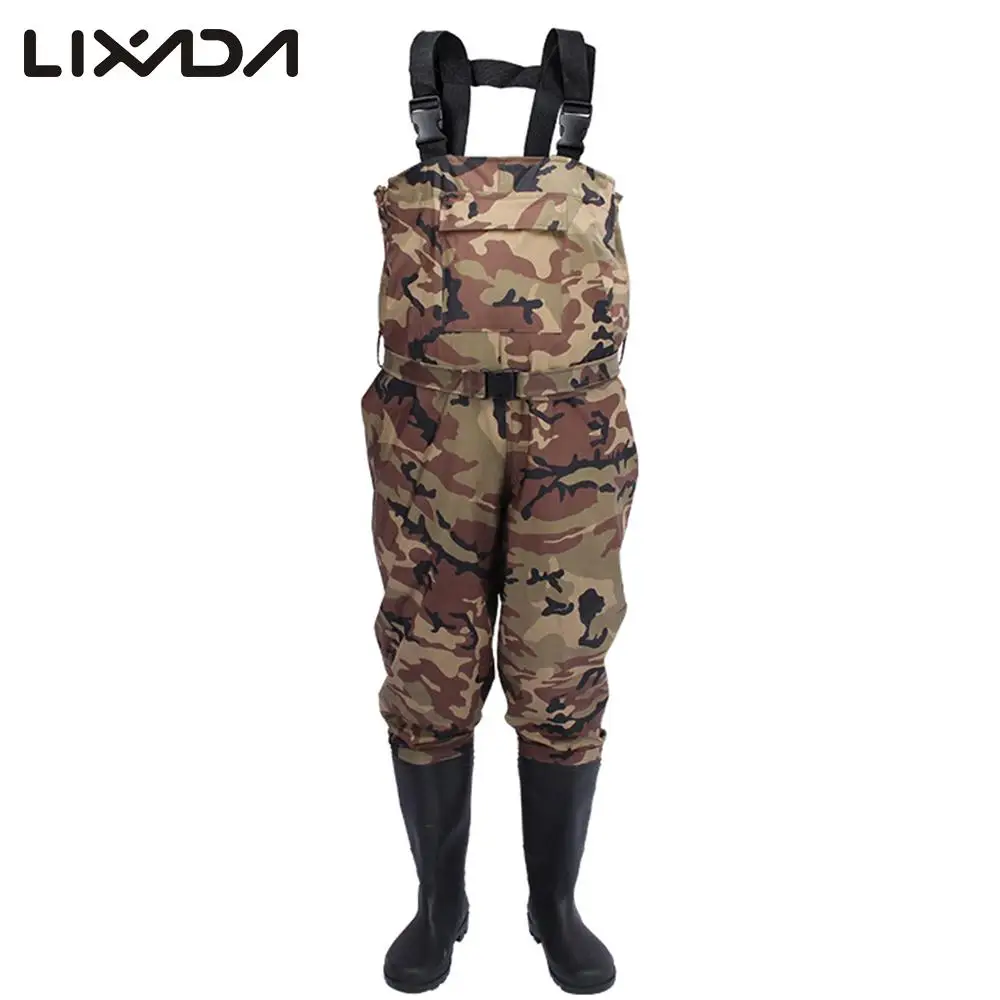 

Lixada Fishing Cloth Chest Nylon/PVC Waterproof Fishing Wears with Extra-large pocket rubber boots with anti-skid soles
