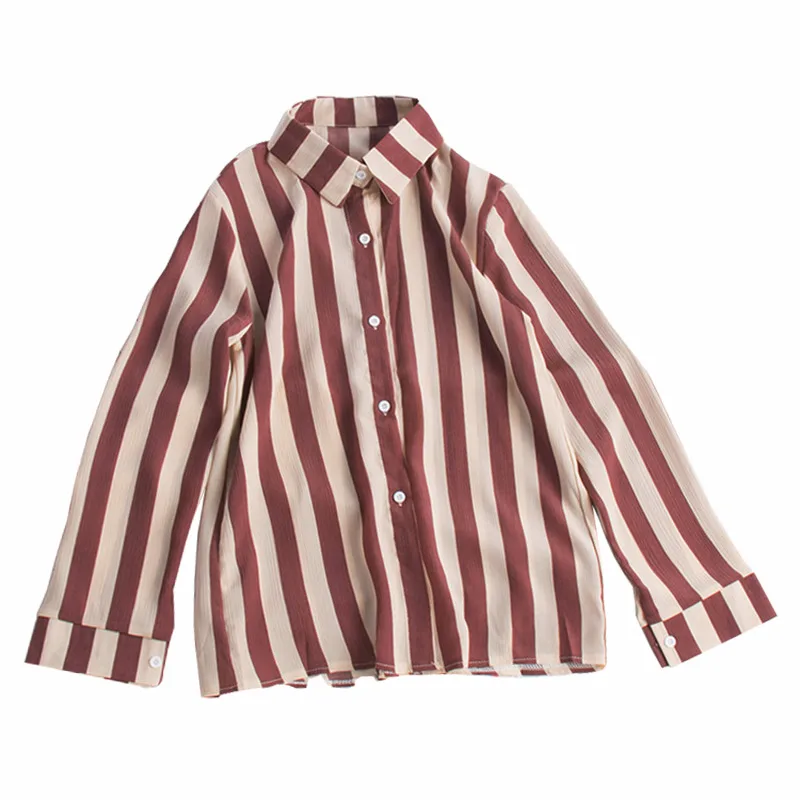  Mooirue Stripe Chiffon Blouse Summer Spring 2019 Office Lady Streetwear Long Student Loose Stripes 