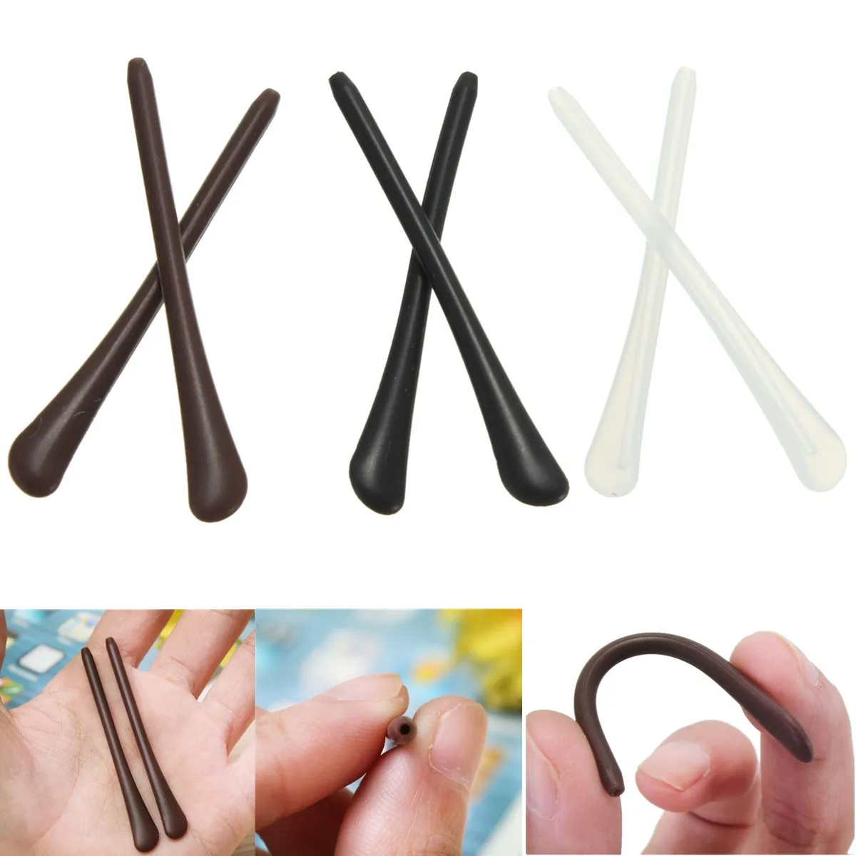 1 Pair Replacement Silicone Rubber Eyeglasses End Tips Ear Sock Pieces