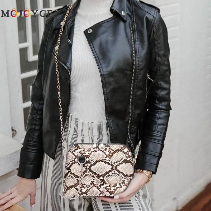 مصمم أزياء الأفعى طباعة جلدية سلسلة قذيفة حقيبة شنطة كتف المرأة بو الجلود Crossbody أكياس