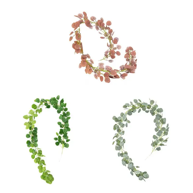 Искусственный Зеленый эвкалипт виноградные листья эвкалипт ротанг, искусственные завод цветок плюща лист круг стены Свадебные украшения