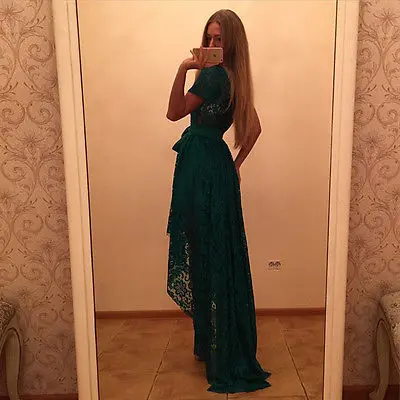 New Hot Women Lady Lace Short Sleeves Dress Formal Cocktail Party Wedding Sexy Long Dress Floor-Length Dress