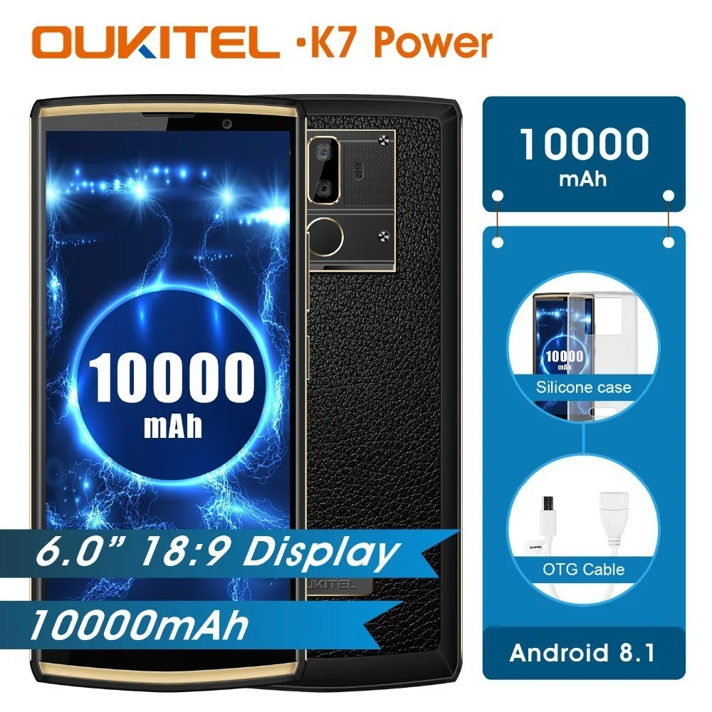 

OUKITEL K7 Power 2g Ram 16g Rom Mobile Phone Android 8.1 Mt6750t Octa Core 6.0" Hd+ 13.0mp+2.0mp 10000mah Fingerprint Smartphone