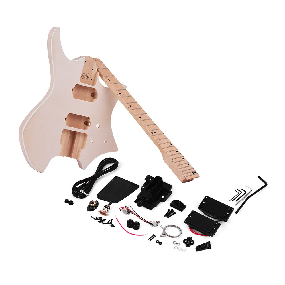 

Muslady Unfinished Electric Guitar DIY Kit Guitar Electric Basswood Body Maple Wood Fingerboard Guitar Neck Without Headstock