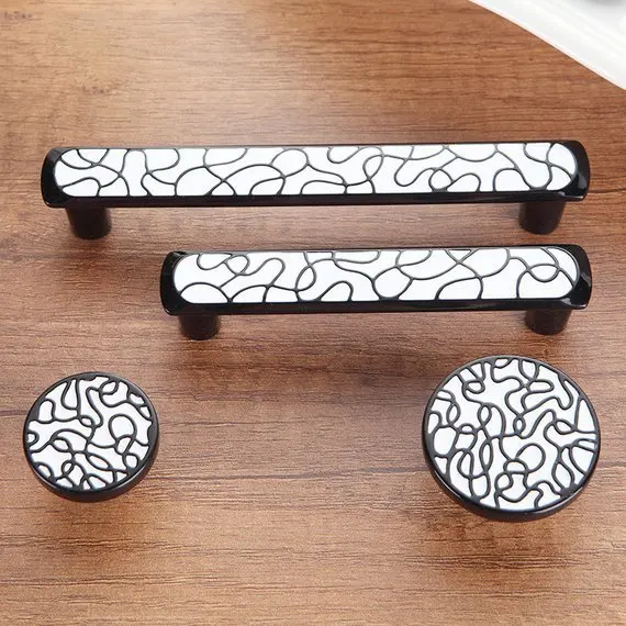 3.75'' 5'' 6.3'' White Black Drawer Pulls Knobs Modern Dresser Pulls Handles Furniture Kitchen Cabinet Handle Door Pull Knob