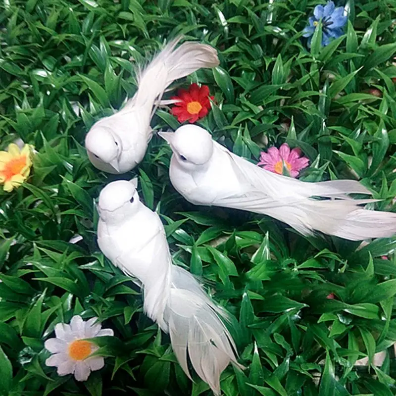 

2pcs Wedding Decorative Doves Artificial Foam Feather Mini White Birds Craft Birds DIY Wedding Party Decorations Home Ornaments