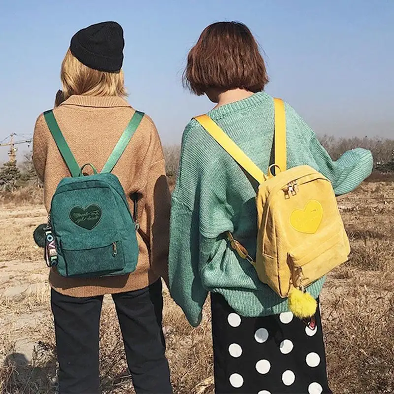 

Vintage Women Small Backpack Corduroy Hair Ball Shoulder Travel SWomen Velvet Corduroy Canvas Backpack Female School Bachoolbags