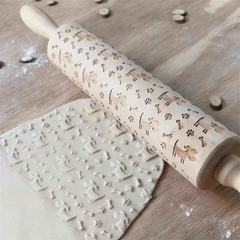 35cm Wooden puppy and bone Rolling Pins Engraving Embossed Pin Cookie Sticks | Дом и сад