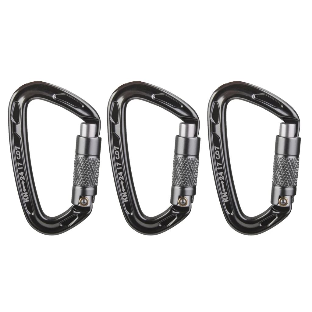 3 Pcs 24KN Aluminum Self locking Carabiner D Ring Keychain Survival