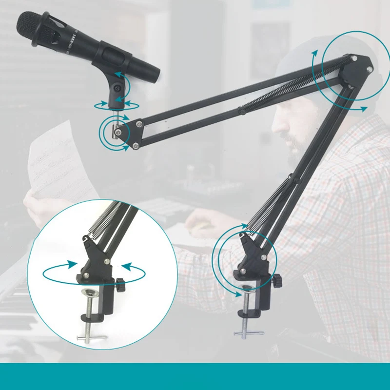 

New Extendable Recording Microphone Holder Suspension Boom Scissor Arm Stand Holder with Microphone Clip Table Mounting Clamp