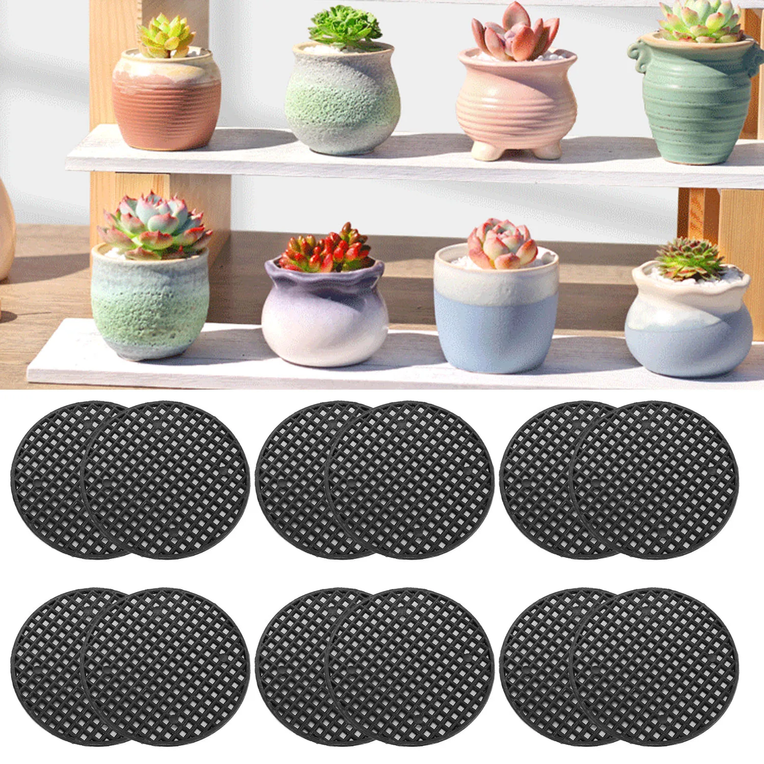 

Behogar 50PCS 4.5cm Hard Plastic Round Garden Drainage Mesh Hole Screens Pads for Succulent Bonsai Avoiding Rotting Roots Soil