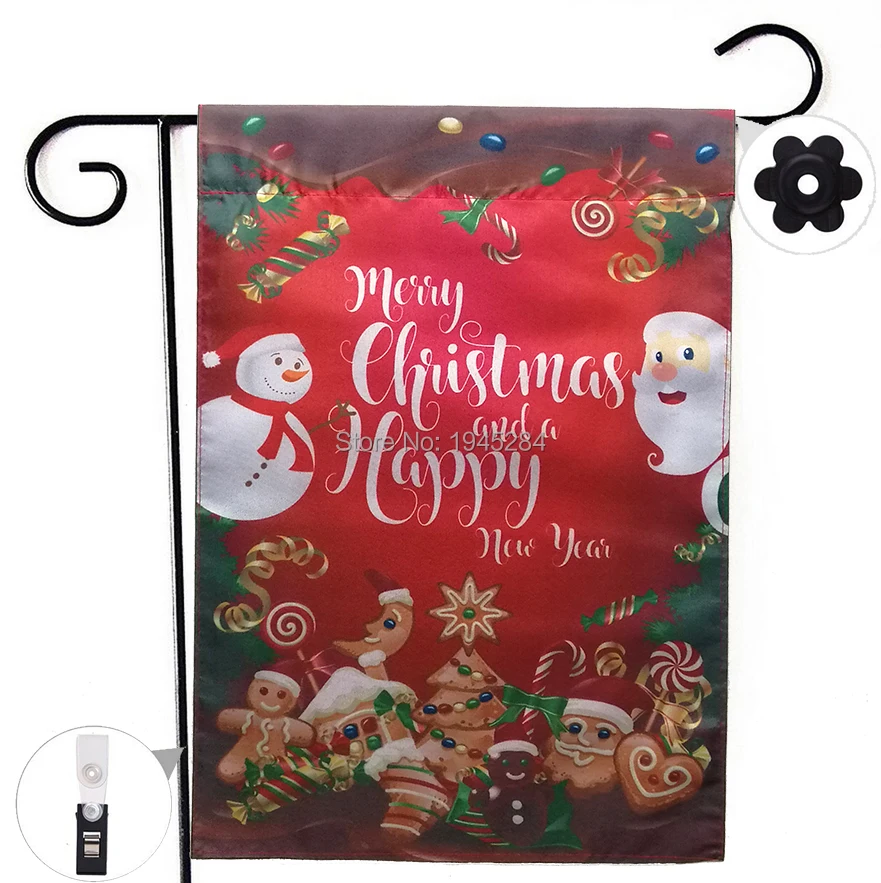 

Double-sided Merry Christmas Happy New Year Santa Claus Garden Flag Banner with Windproof Rubber Stopper Clip 12''x18'' 30x45cm