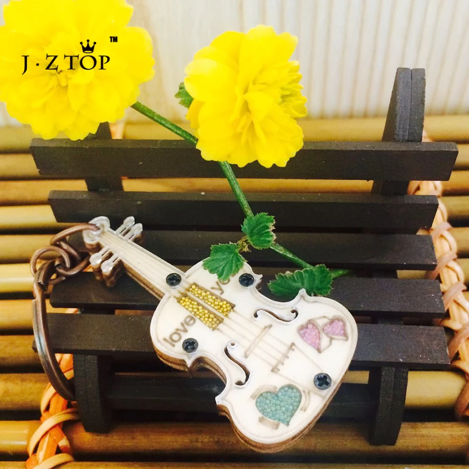 

Cute New styles Musical Instruments Model Violin keychain for car key chains Handmade Wood crystal Custom wholesale Key Ring