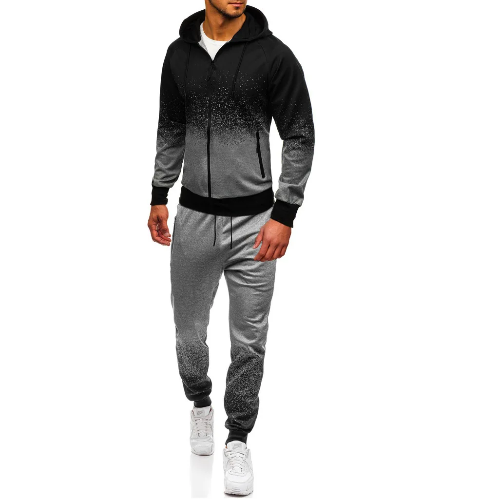 Zipper Tracksuit Men Causal Two Pieces Sets Sweatsuit Mens Gradual Change Clothes Printed Hooded Hoodies + Pants Track Suit Male