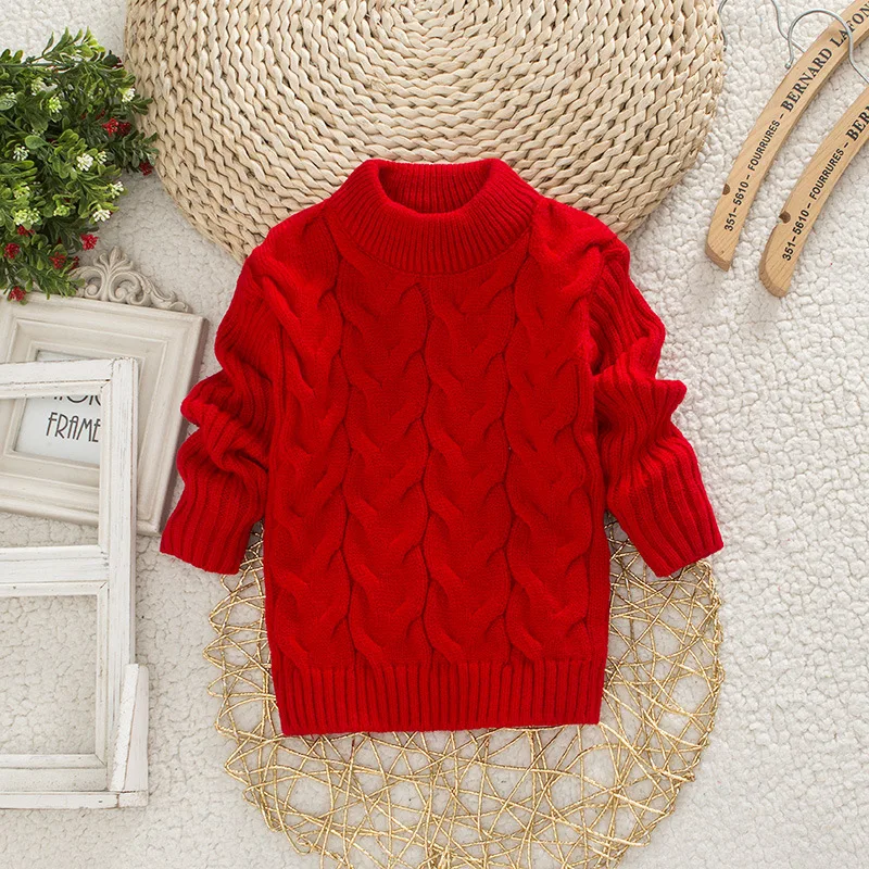 

Baby Girls Sweater Autumn Knitting Tops infant Winter Turtleneck Clothes baby Boys Cotton Warm Round Neck Sweater 1-2 Years