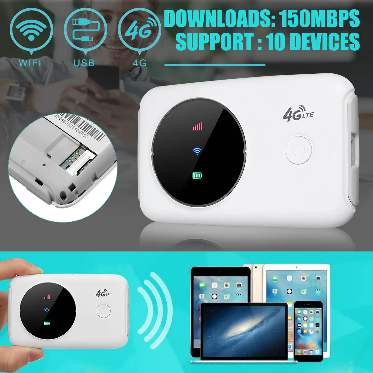 

Portable 4G Router LTE 4G Wireless Router Mobile Wifi Hotspot SIM Card Slot Mobile Hotspot Portable Car LTE Router